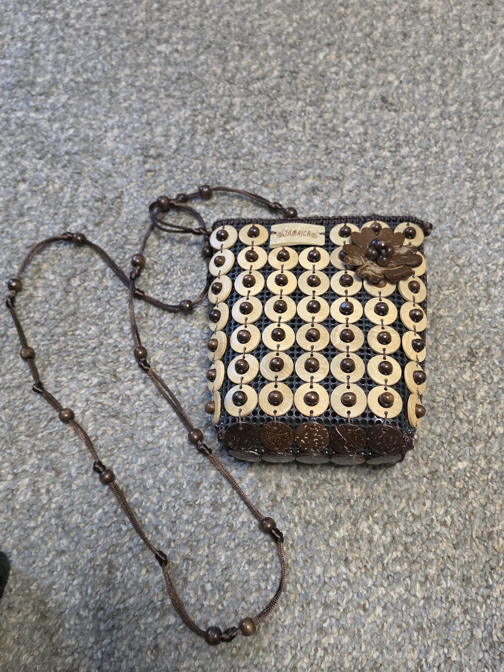 Handcrafted In Jamaica Coconut Shell Beaded Crossbody Bag